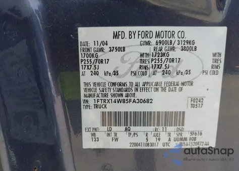 2005 Ford F-150 Stx/Xl/Xlt from USA, damaged, VIN 1FTRX14W85FA30682